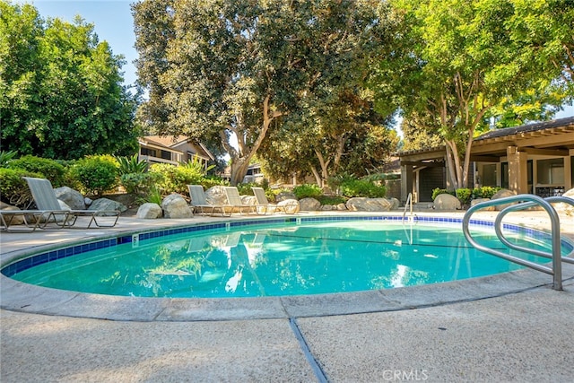 view of swimming pool featuring a patio