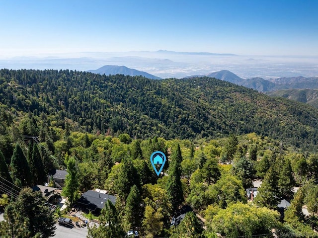 drone / aerial view featuring a mountain view