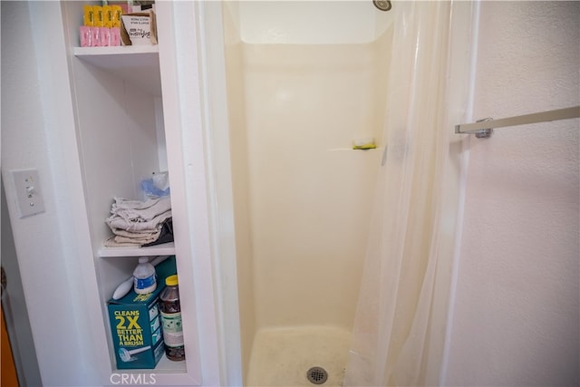 bathroom featuring a shower with shower curtain