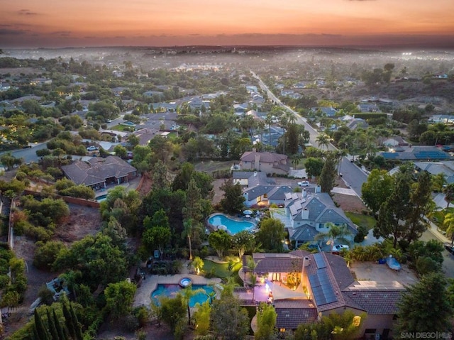 view of aerial view at dusk