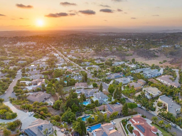 view of aerial view at dusk