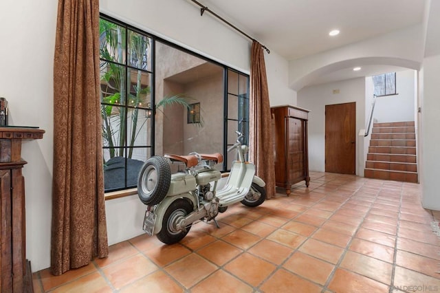 interior space featuring light tile patterned flooring