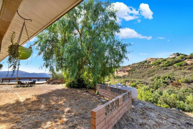 view of yard featuring a mountain view