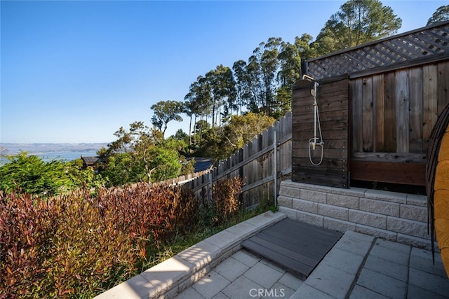 view of yard with a water view