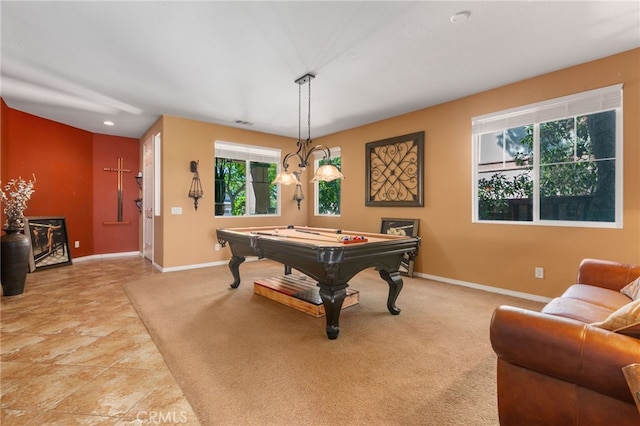 recreation room featuring billiards and light tile patterned floors