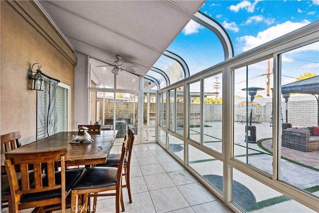 sunroom featuring ceiling fan