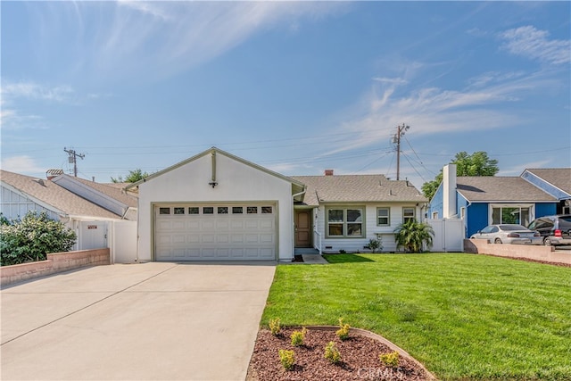 view of front facade featuring a garage and a front lawn