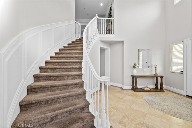 stairs with a high ceiling