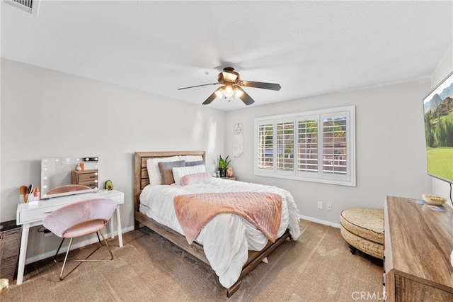 bedroom featuring carpet floors and ceiling fan