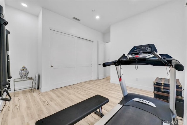 workout area featuring wood-type flooring