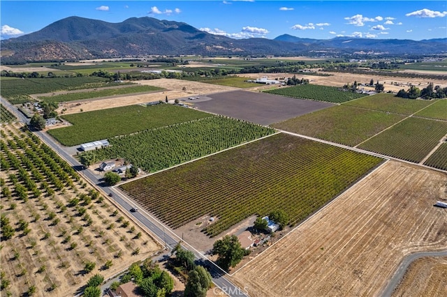 drone / aerial view with a mountain view and a rural view