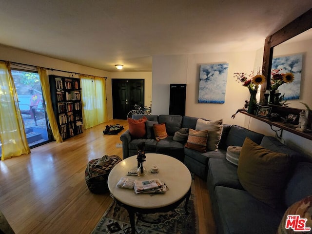 living room with light hardwood / wood-style flooring