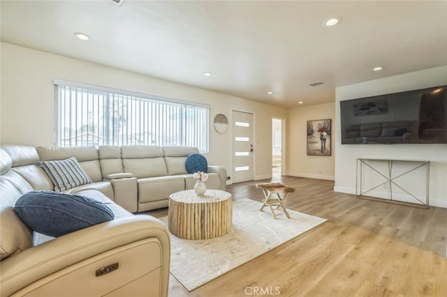 living room with light wood-type flooring