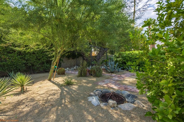 view of yard with an outdoor fire pit