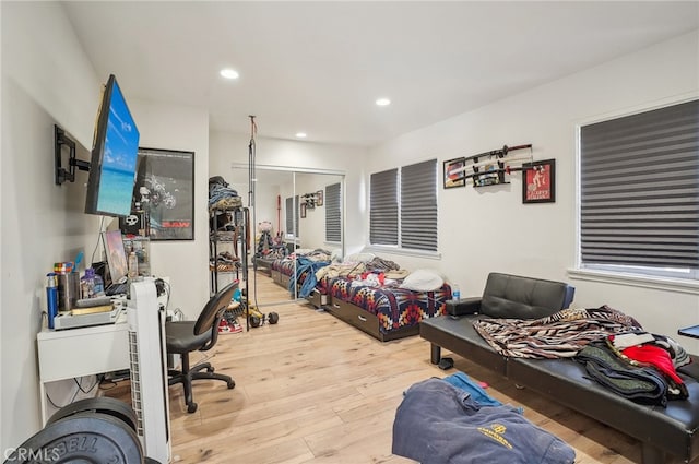 interior space featuring light wood-type flooring and a closet