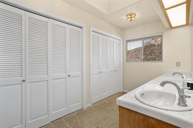 laundry area featuring sink and carpet flooring