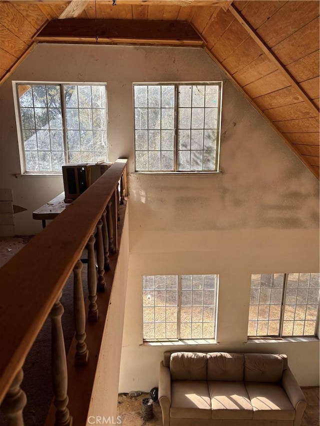 additional living space with wooden ceiling and vaulted ceiling