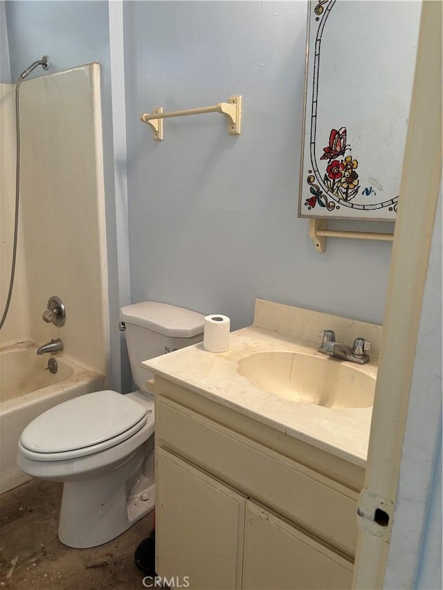 full bathroom featuring toilet, vanity, and washtub / shower combination