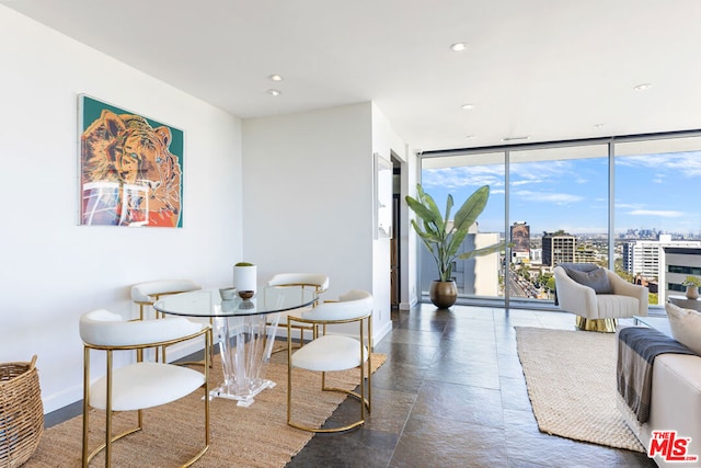 dining space with expansive windows