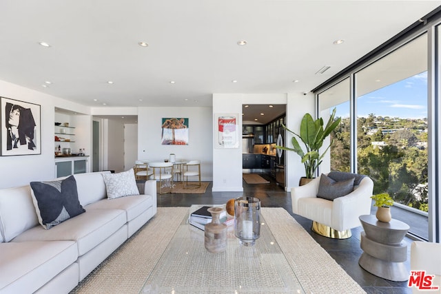 living room with expansive windows