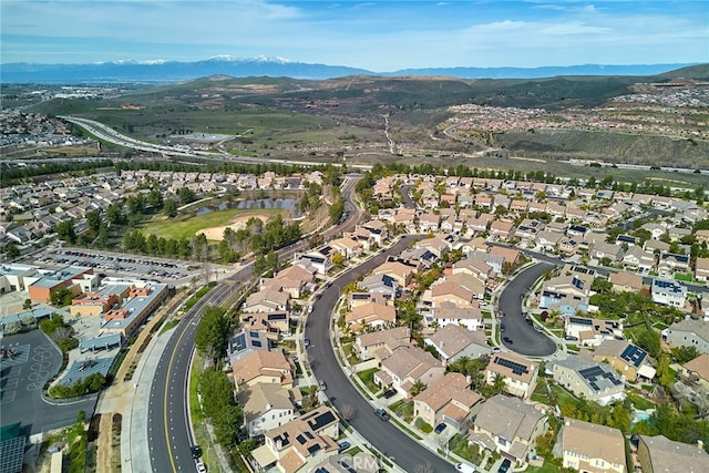 bird's eye view with a mountain view