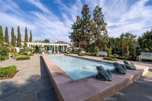 view of swimming pool featuring a pergola and a patio