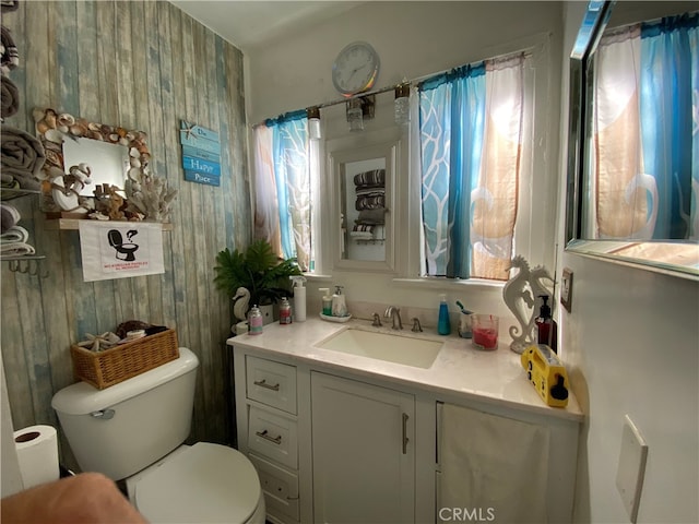 bathroom with toilet, vanity, and a wealth of natural light