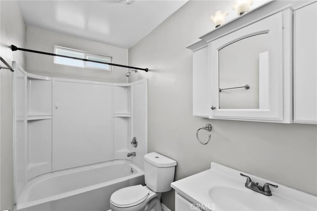 full bathroom with shower / bathing tub combination, vanity, and toilet