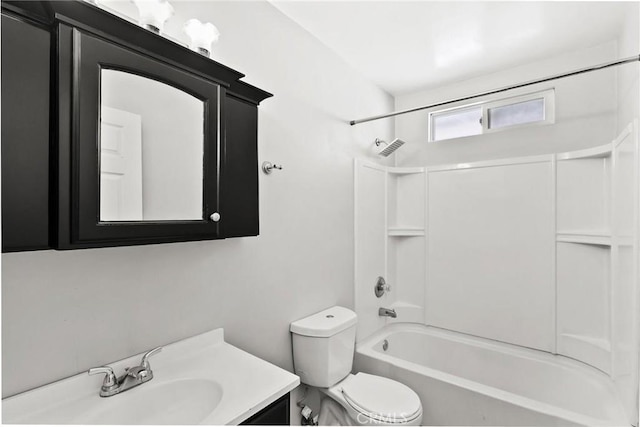 full bathroom featuring shower / tub combination, vanity, and toilet