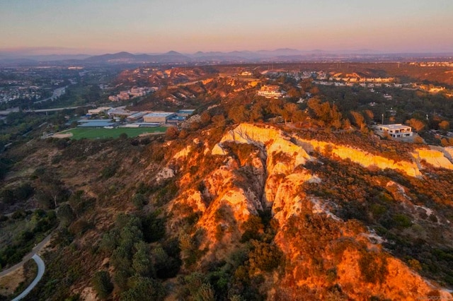 view of aerial view at dusk