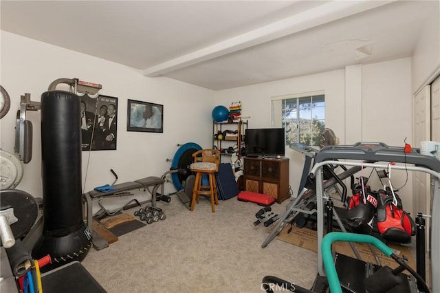 workout room with light carpet