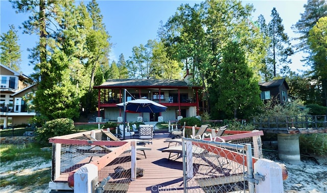 view of dock featuring a balcony