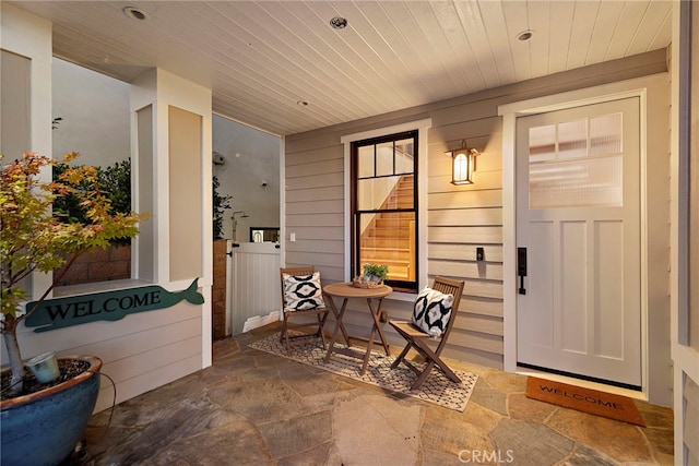 interior space with a porch