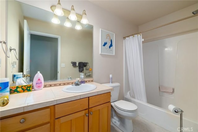 full bathroom with vanity, toilet, and shower / tub combo with curtain