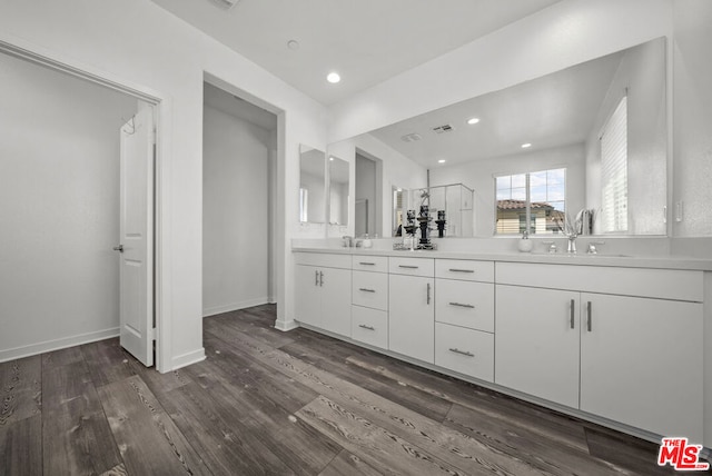 bathroom featuring wood-type flooring and vanity