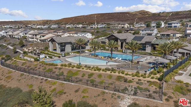 view of pool featuring a mountain view