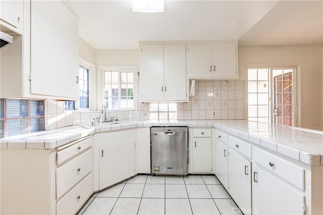 12124 Anderberg Ave, Downey, CA 90242 - kitchen featuring stainless steel dishwasher, a sink, backsplash, and a peninsula