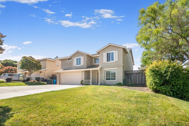 front of property with a garage and a front lawn