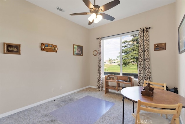 interior space featuring ceiling fan