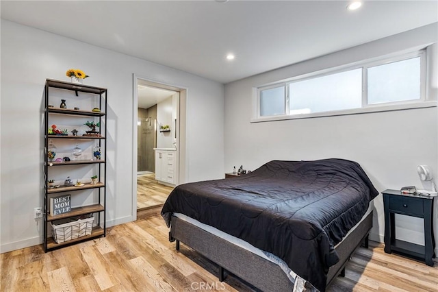24120 Manzanita St, Menifee, CA 92584 - bedroom with recessed lighting, baseboards, light wood finished floors, and ensuite bath