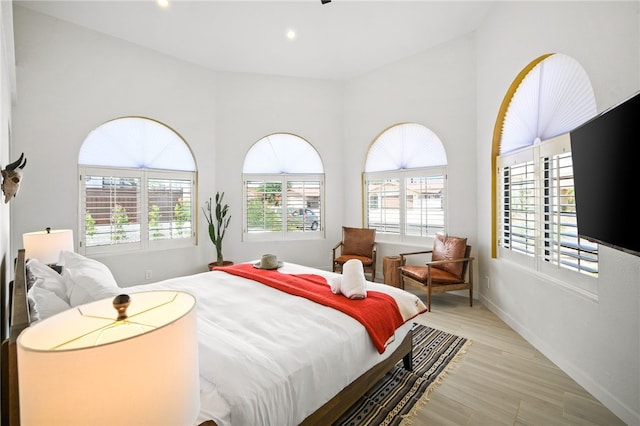 bedroom with light wood-type flooring