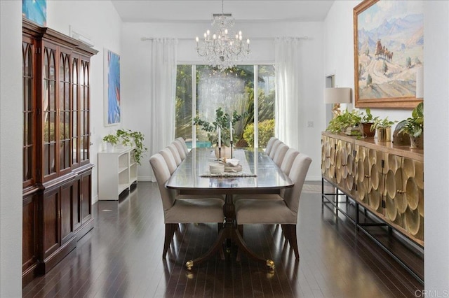 dining space with a notable chandelier and dark wood-type flooring