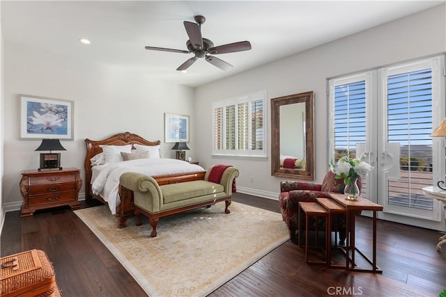 26088 Calle Catrina, Temecula, CA 92590 - bedroom with baseboards, dark wood finished floors, recessed lighting, and ceiling fan