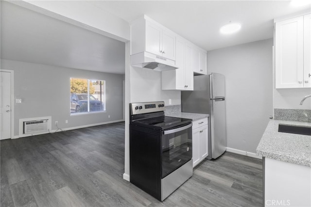 kitchen featuring appliances with stainless steel finishes, white cabinets, sink, and dark hardwood / wood-style flooring