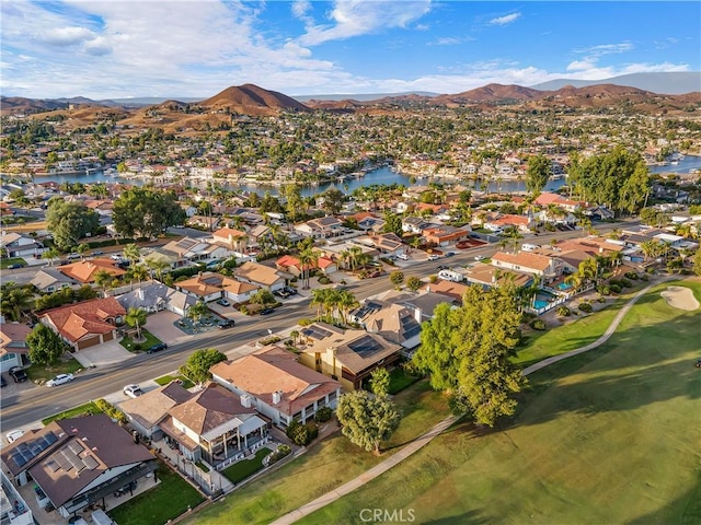 bird's eye view featuring a water and mountain view