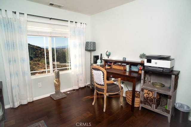 office area with dark hardwood / wood-style floors