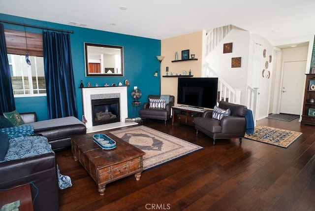 living room with hardwood / wood-style flooring