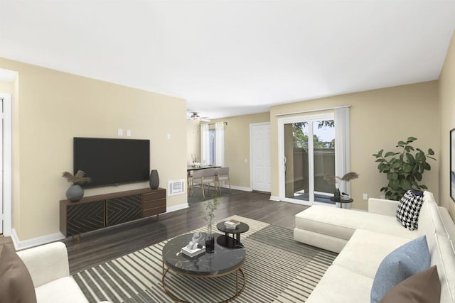 living room with dark wood-type flooring