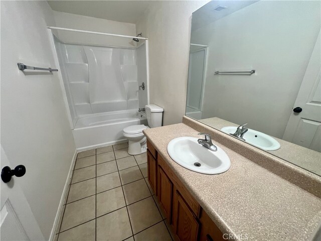 full bathroom featuring tile patterned flooring, shower / tub combination, vanity, and toilet