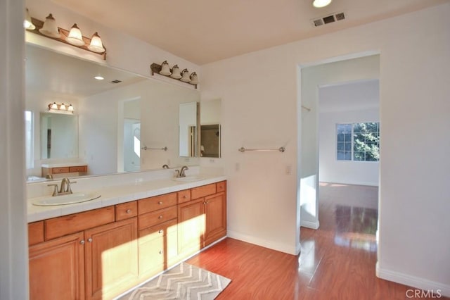 bathroom featuring hardwood / wood-style flooring and vanity